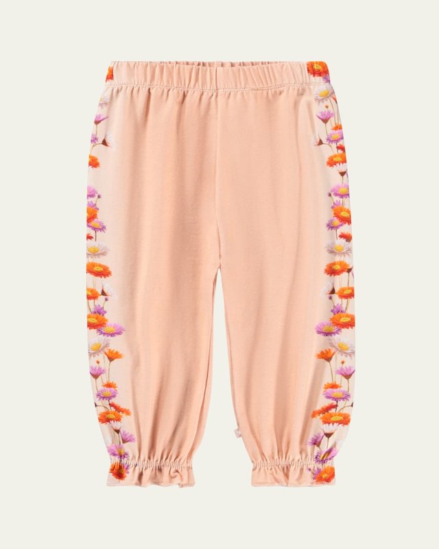 Girl's Selena Floral-Print Organic Cotton Trousers, Size 9M-4